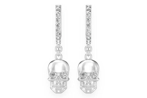 Erkals Jewellers Dangling Skull Huggie Hoop Earrings 18K Gold 0.30ctw