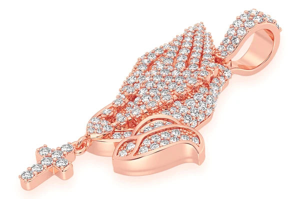 1.50ct Diamond Rosary Prayer Hands Pendant 18K Solid Gold