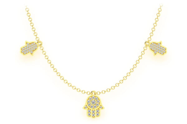 0.40ct Diamond 5 Hamsa Rolo Connected Necklace 18K Solid Gold