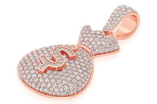 3.33ct Diamond Money Bag Pendant 18K Solid Gold