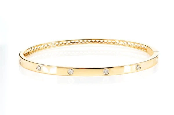 Erkals Jewellers Thin Gypsy Set Diamond Bangle Bracelet 18K Gold 0.35ctw