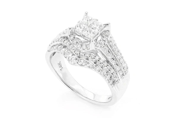2.00ct Diamond Quad Halo 5 Row Band All Natural Engagement Ring 14K Solid Gold