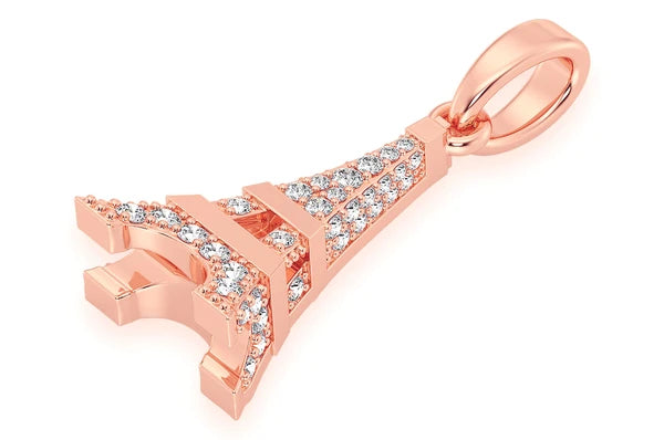 0.33ct Diamond French Eiffel Tower Pendant 18K Solid Gold