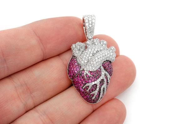 Erkals Jewellers Human Heart Pendant 18K Gold Ruby Diamond 3.50ctw