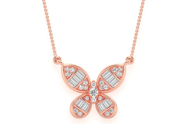 Erkals Jewellers Butterfly Baguette Pendant 18K Gold Diamond 0.33ctw