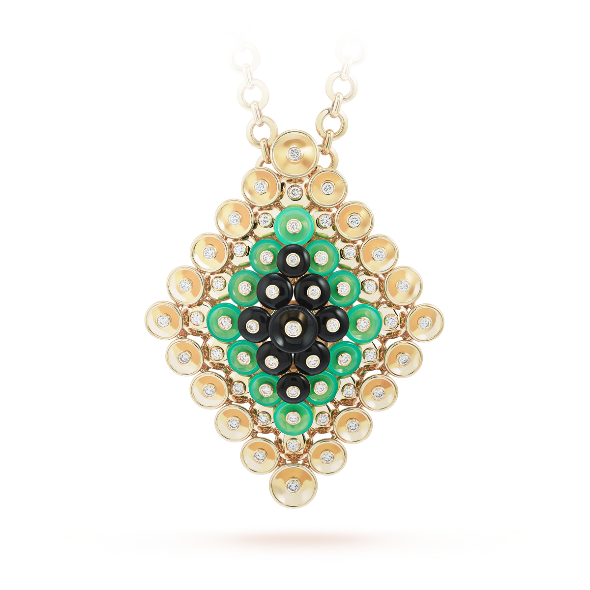 Van Cleef & Arpels Bouton d'Or Pendant 18K Yellow Gold Chrysoprase Diamond Onyx