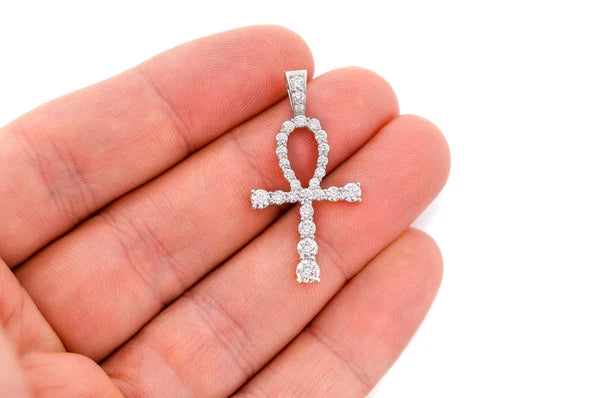 1.50ct Diamond Graduated Egyptian Ankh Pendant 18K Solid Gold