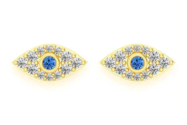 Erkals Jewellers Mini Evil Eye Stud Earrings 18K Gold 0.20ctw
