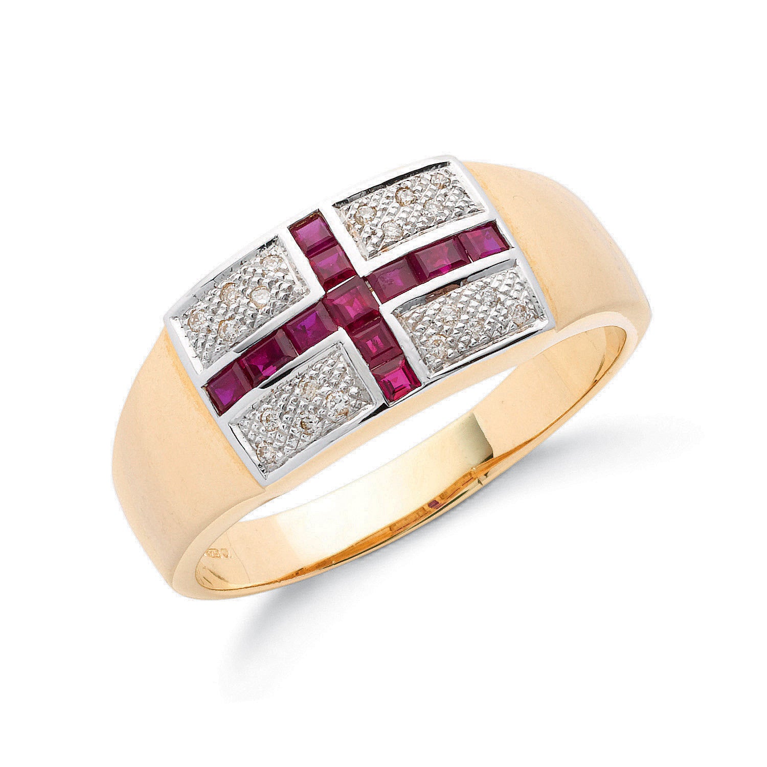 9ct Y/G 0.10ct Diamond & 0.35ct Ruby Saint George Ring