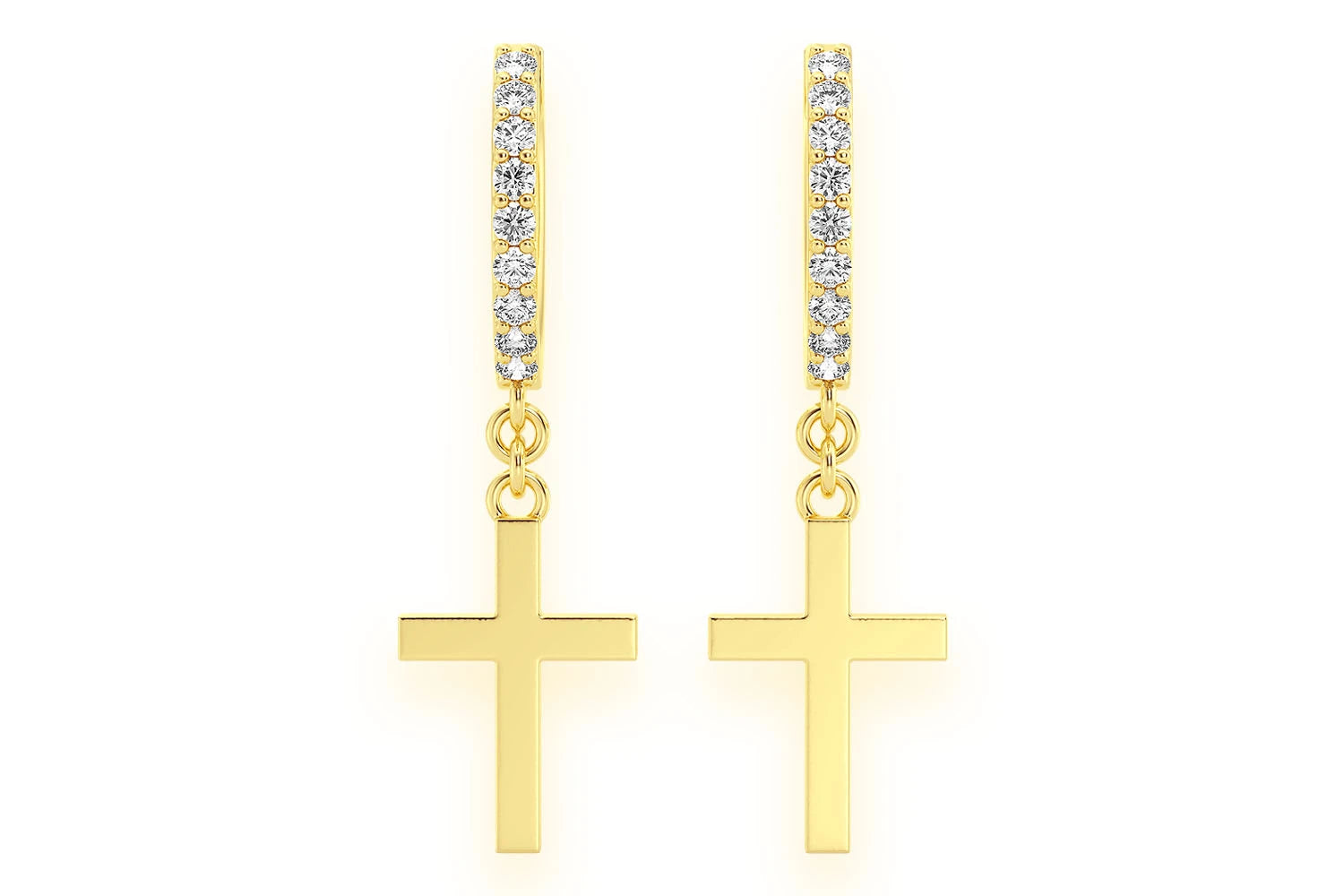 Erkals Jewellers Dangling Cross Huggie Hoop Earrings 18K Gold 0.10ctw