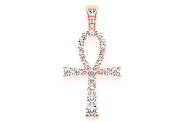 1.50ct Diamond Graduated Egyptian Ankh Pendant 18K Solid Gold