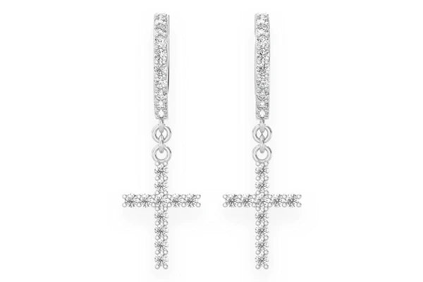 Erkals Jewellers Dangling Cross Huggie Hoop Earrings 18K Gold 0.40ctw