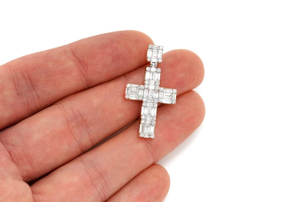 Erkals Jewellers Baguette Cross Pendant 18K Gold Diamond 1.80ctw