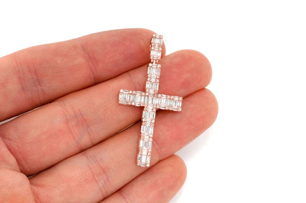 Erkals Jewellers Baguette Cross Pendant 18K Gold Diamond 2.00ctw