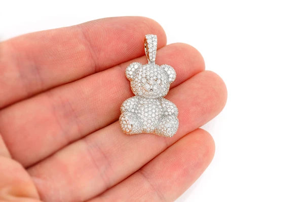 2.65ct Diamond Teddy Bear Pendant 18K Solid Gold