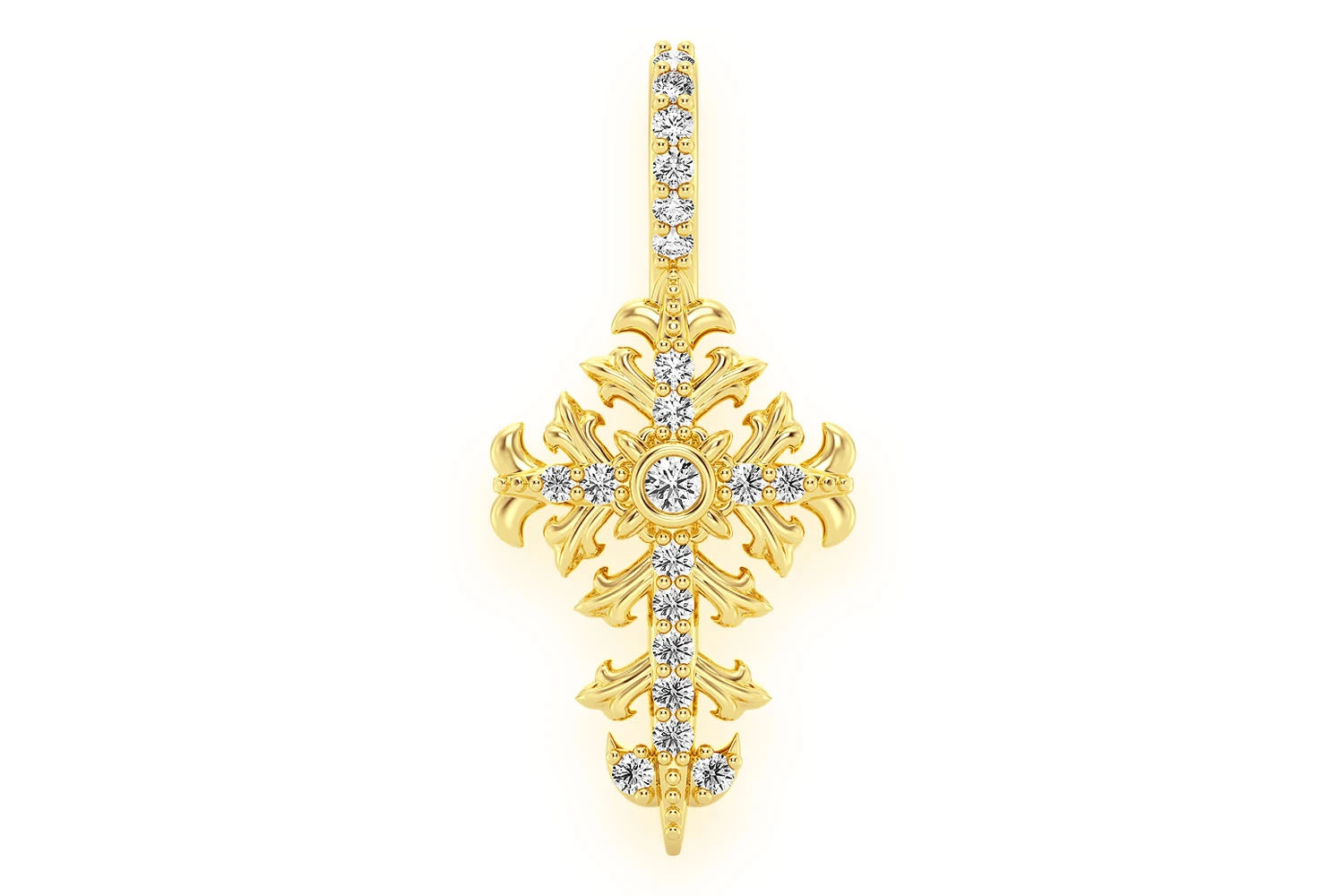 Erkals Jewellers Filigree Cross Pendant 18K Gold Diamond 0.10ctw