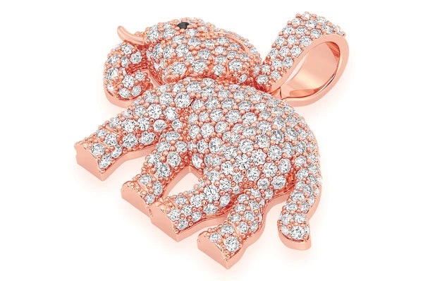 Pendentif diamant éléphant marchant 1,50 ct en or massif 14 carats