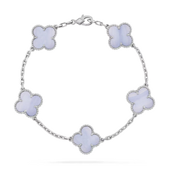 Van Cleef & Arpels Bracelet Vintage Alhambra 5 Motifs Calcédoine Or Blanc 18 Carats