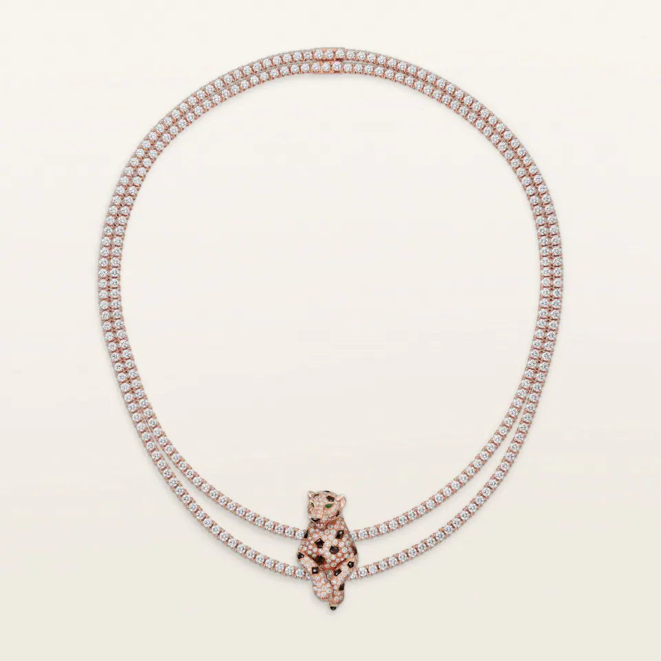 Cartier Panthère de Cartier Necklace Obsidian Emeralds Onyx Diamonds 18K Rose Gold