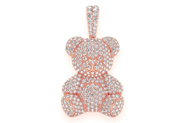 2.65ct Diamond Teddy Bear Pendant 18K Solid Gold
