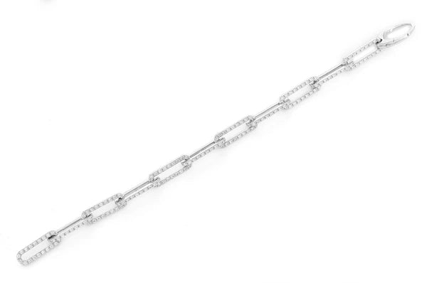 Bracelet à maillons Rolo allongés à 1 rangée de diamants de 3,25 ct en or massif 14 carats