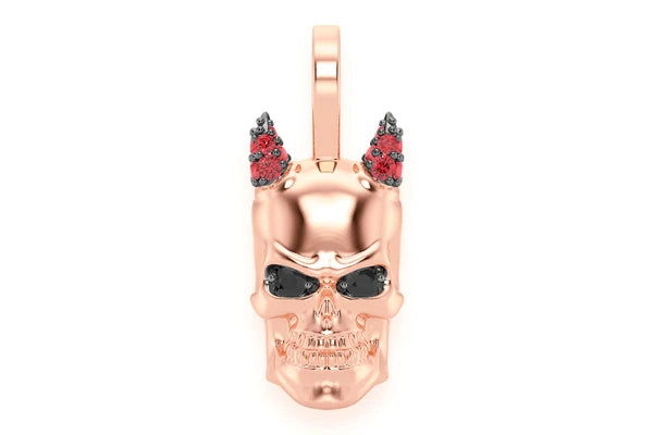 Erkals Jewellers Devil Horned Skull Pendant 18K Gold Ruby 0.15ctw