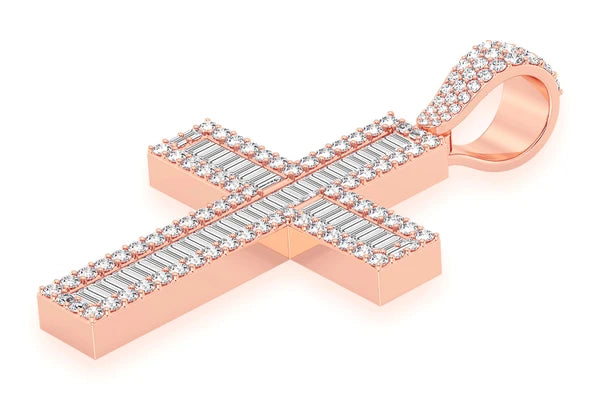 Erkals Jewellers Large Baguette Cross Pendant 18K Gold Diamond 4.00ctw