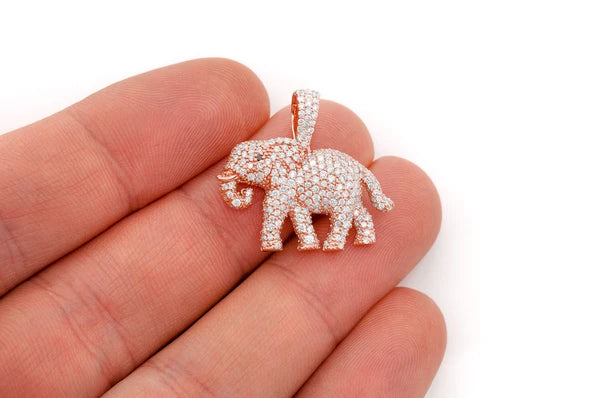 Pendentif diamant éléphant marchant 1,50 ct en or massif 14 carats