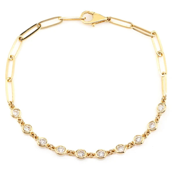 Erkals Jewellers Diamond Bezel Set Elongated Rolo Link Bracelet 18K Gold 0.70ctw