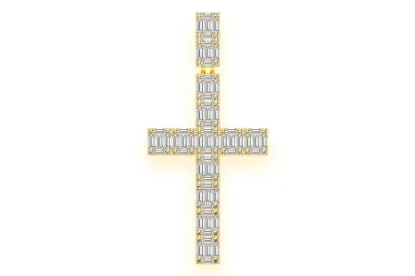 Erkals Jewellers Baguette Cross Pendant 18K Gold Diamond 2.00ctw