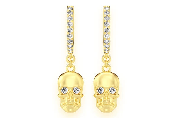 Erkals Jewellers Dangling Skull Huggie Hoop Earrings 18K Gold 0.30ctw