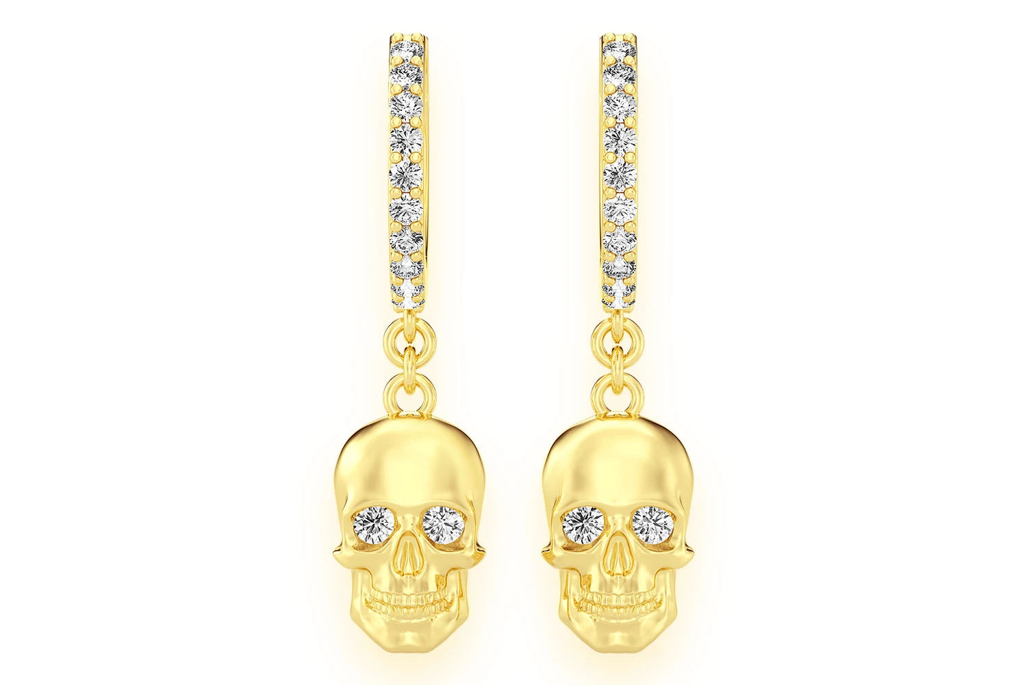 Erkals Jewellers Dangling Skull Huggie Hoop Earrings 18K Gold 0.30ctw