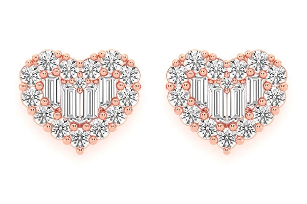 0.80ct Diamond Baguette Heart Stud Earrings 18k Solid Gold