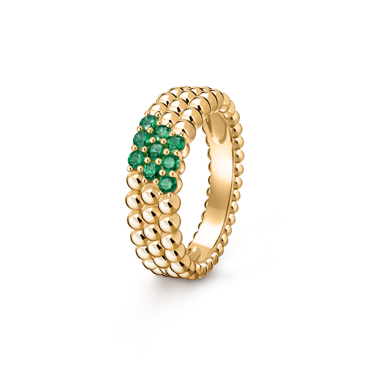 Van Cleef & Arpels Perlée Couleurs 3 Rows Emerald Ring 18K Yellow Gold