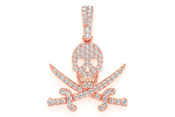 Erkals Jewellers Pirate Skull Cross Swords Diamond Pendant 18K Gold 0.35ctw