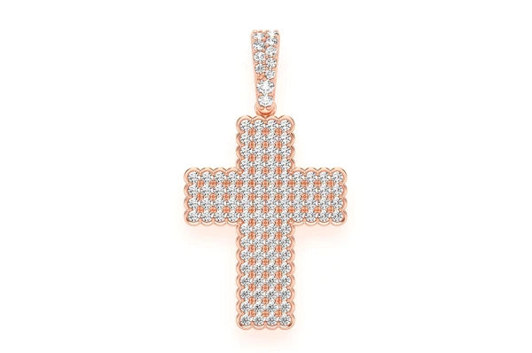 0.90ct Diamond Bezel Border Cross Pendant 18K Solid Gold