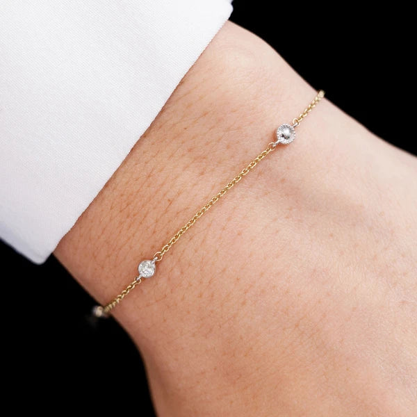 Erkals Jewellers Bead Bezel Diamond Station Bracelet 18K Gold 0.10ctw