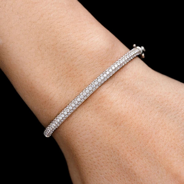 Erkals Jewellers Diamond Three Row Pave Bangle Bracelet 18K Gold 1.95ctw
