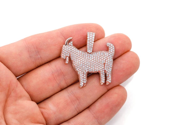 3.75ct Diamond Standing Goat Pendant 18K Solid Gold