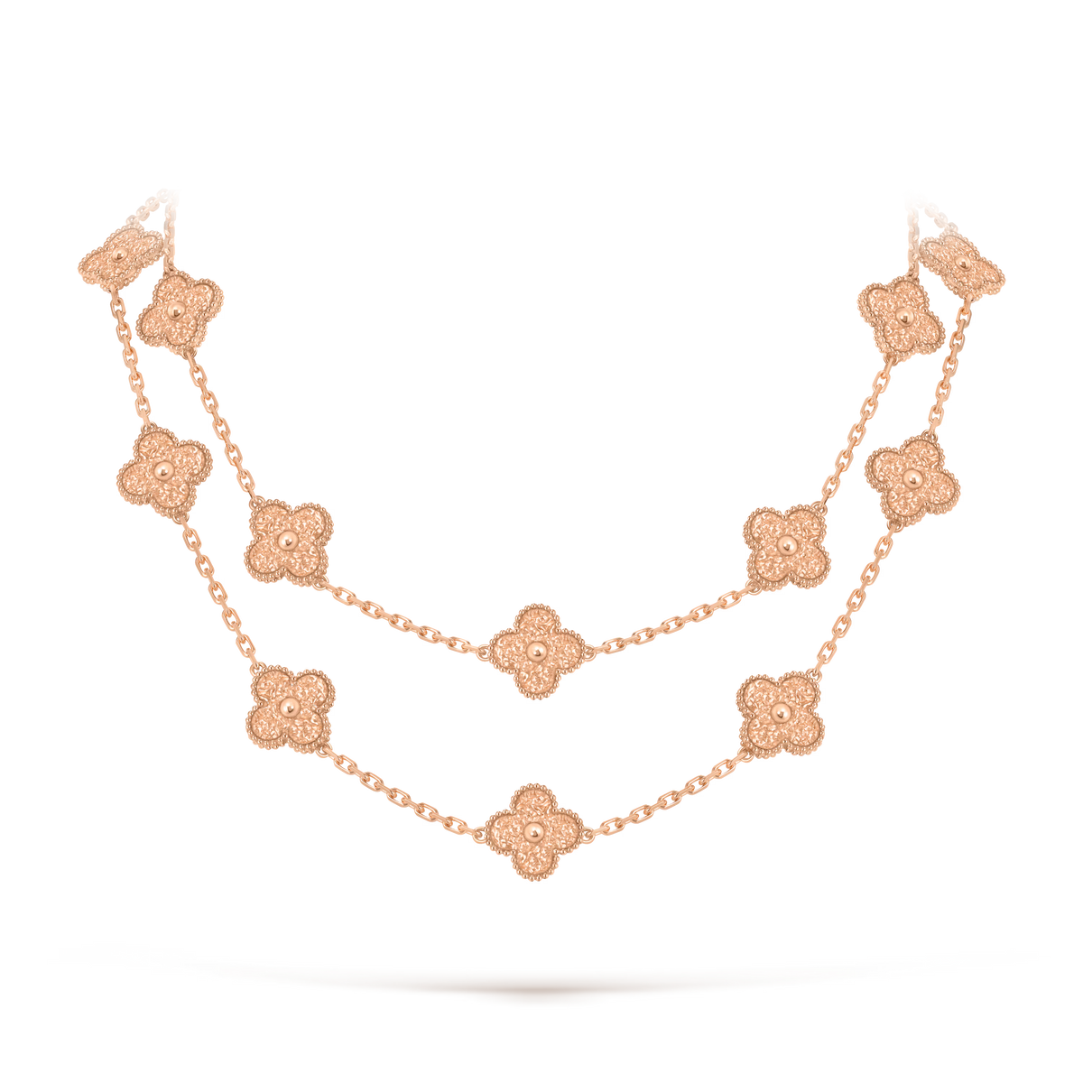 Van Cleef & Arpels Vintage Alhambra Long Necklace 20 Motifs 18K Rose Gold
