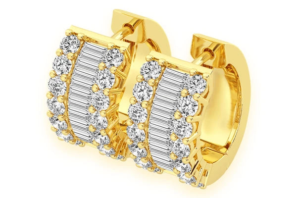 Erkals Jewellers Baguette & Round Huggie Hoop Earrings 18K Gold 2.00ctw