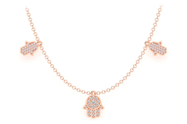 0.40ct Diamond 5 Hamsa Rolo Connected Necklace 18K Solid Gold