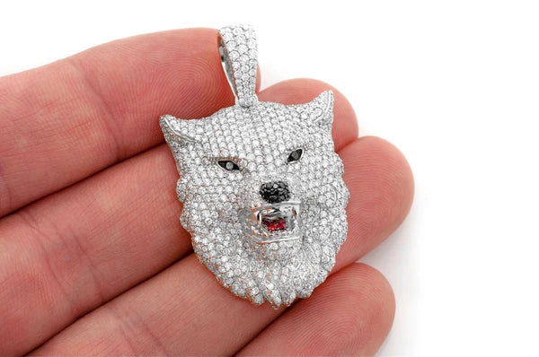 4.75ct Diamond Wolf Head Pendant 18K Solid Gold