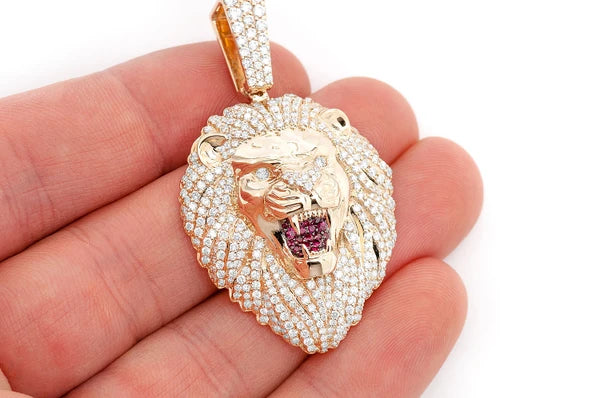 Erkals Jewellers Roaring Lion Head Pendant 18K Gold Diamond 3.20ctw
