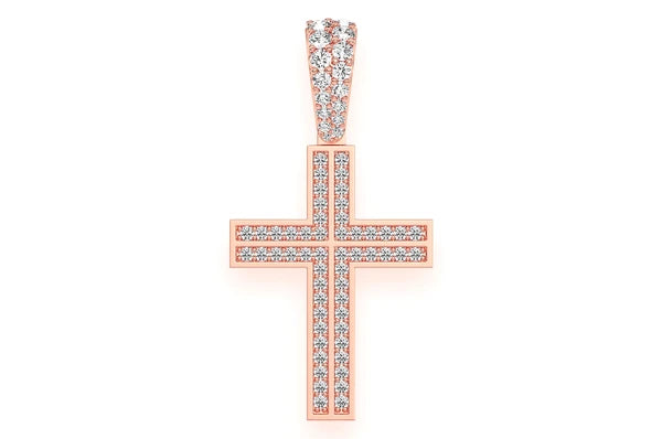 Pendentif en diamant avec croix d'accent droit 0,75 ct en or massif 14 carats