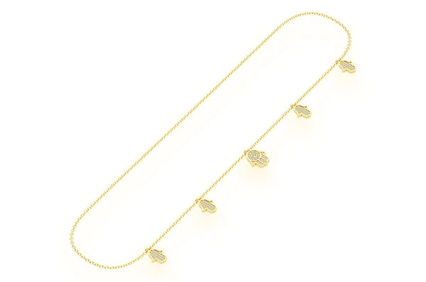 0.40ct Diamond 5 Hamsa Rolo Connected Necklace 18K Solid Gold