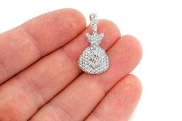 Money Bag Pendentif diamant 1,33 ct en or massif 14 carats
