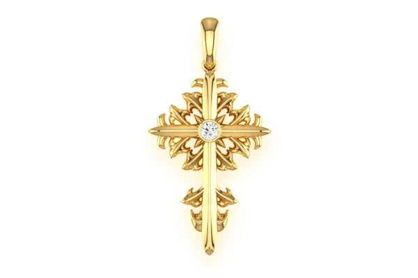Erkals Jewellers Plain Filigree Cross Pendant 18K Gold Diamond 0.02ct