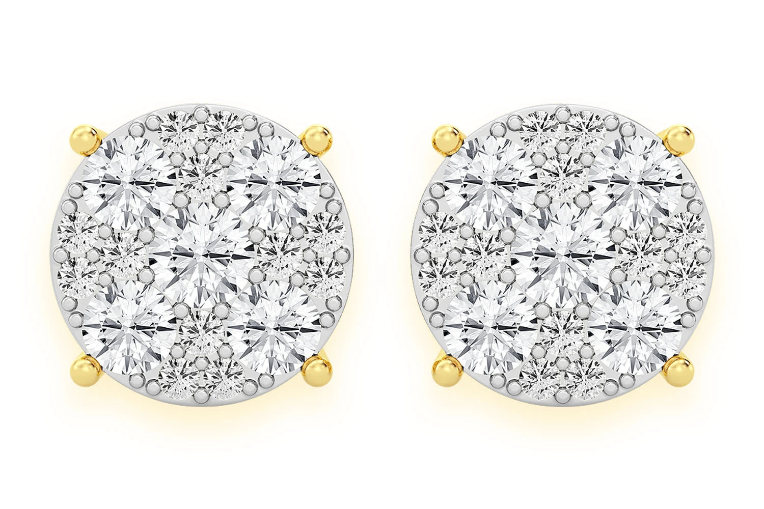 Erkals Jewellers Mosaic Stud Earrings 18K Gold 4.00ctw