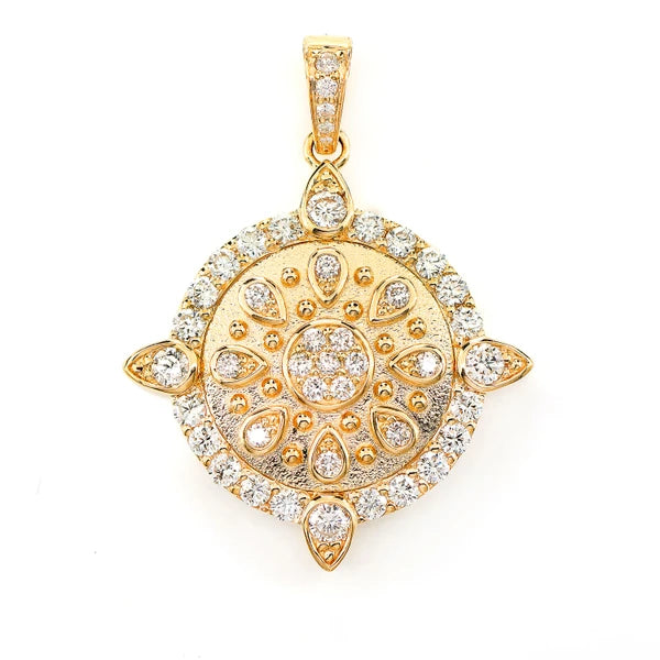 Erkals Jewellers Ornate Medallion Cluster Diamond Pendant 18K Gold 1.25ctw